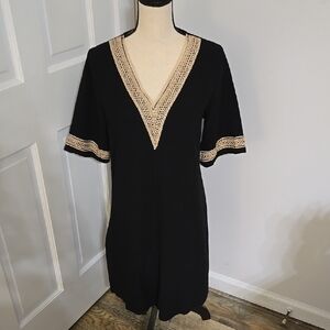 Black Dress with Cream Crochet Trim